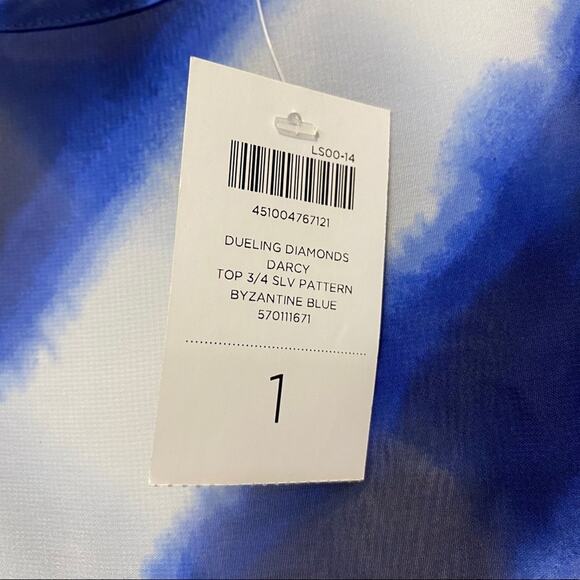 Chico's Top Shirt Blouse Blue Dueling Diamonds Darcy Chevron Zig Zip NWT Size 1 - Picture 5 of 6